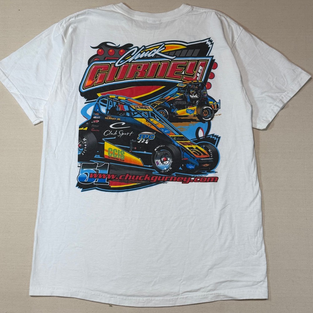 Vintage Chuck Gurney Jr 51 Autographed Sprint Car Racing T-Shirt Large Signed